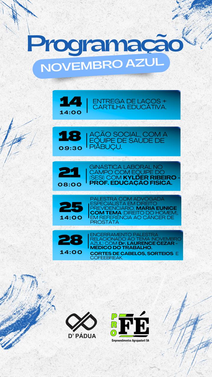 Programação Novembro Azul 2025 — ações educativas e preventivas para a saúde do homem.