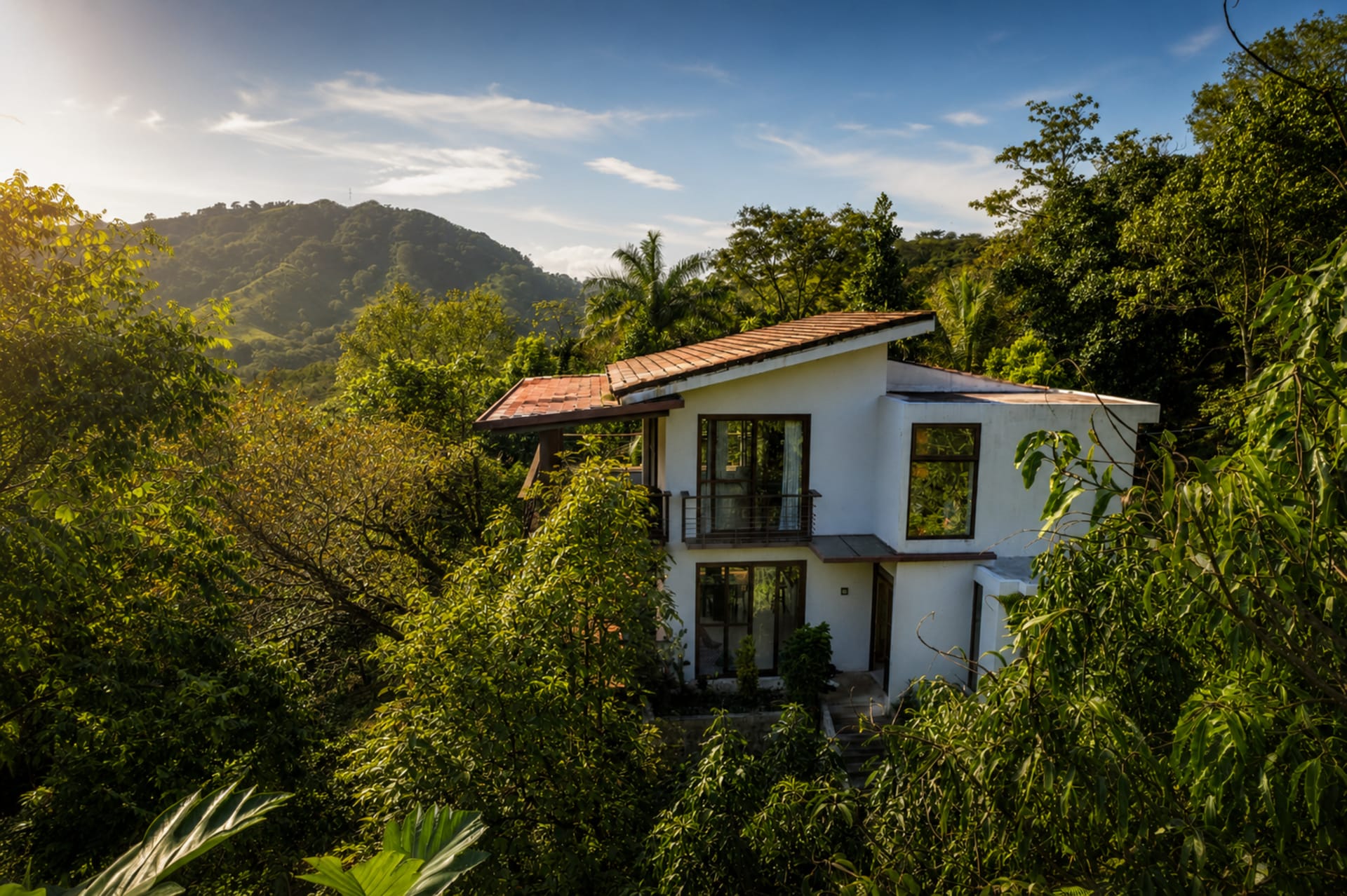 Aerial view of an Ecovilla community nestled in the Costa Rican jungle