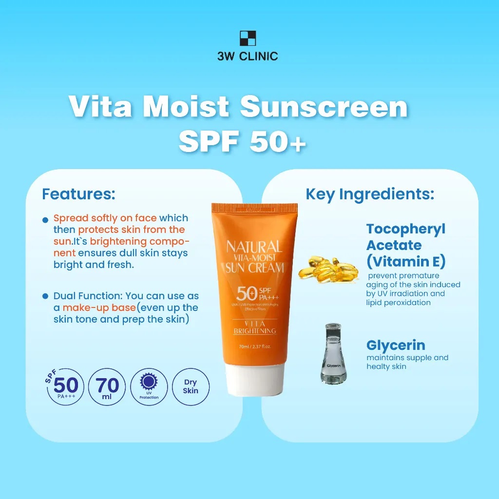 3W Clinic Natural Vita-Moist Sun Cream SPF50+ PA+++ 70ml 4