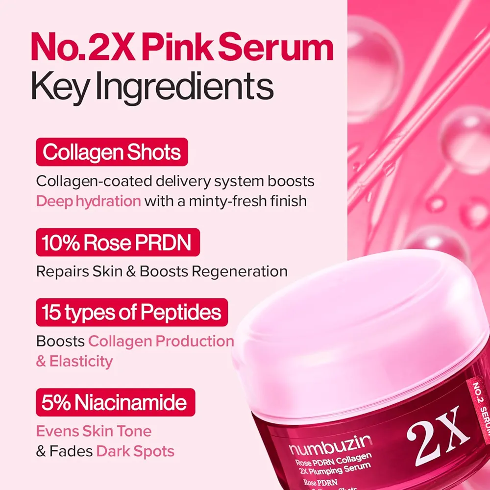 numbuzin - No.2 Rose PDRN Collagen 2X Plumping Serum 30ml  4