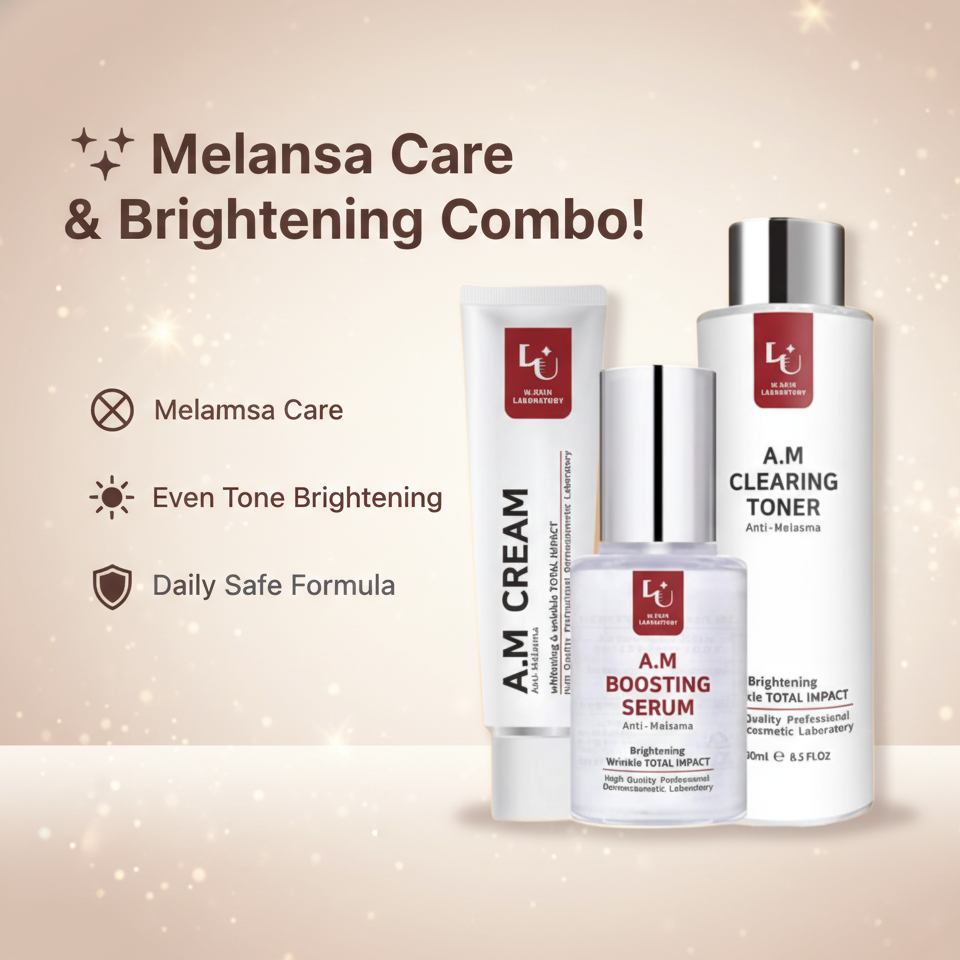 W.Skin Laboratory A.M Boosting Serum 30ml + Clearing Toner 250ml + Cream 50ml (Anti-Melasma) Combo 