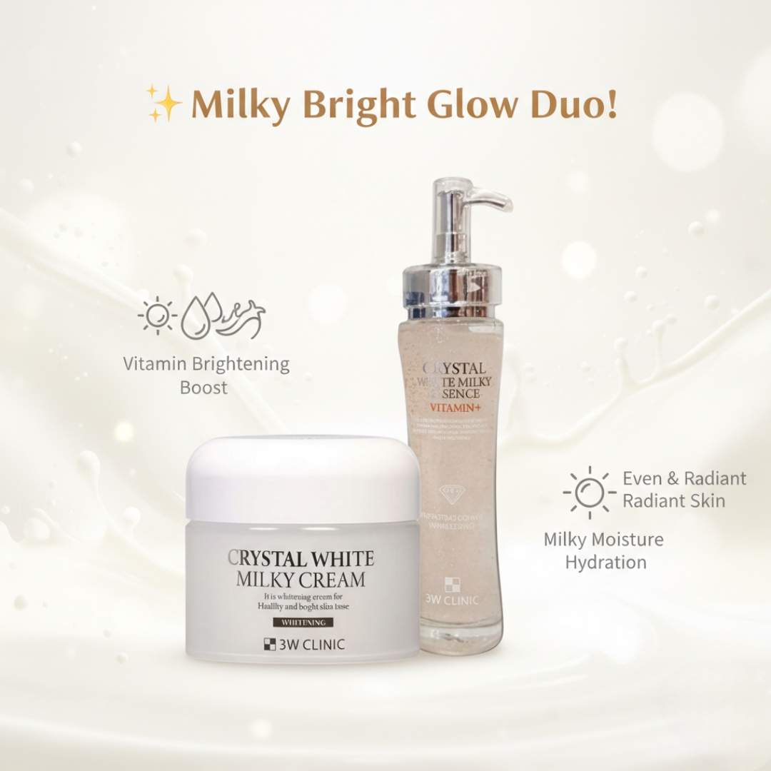 3W Clinic Crystal White Milky Vitamin+ Essence 150ml + Cream 50g Combo