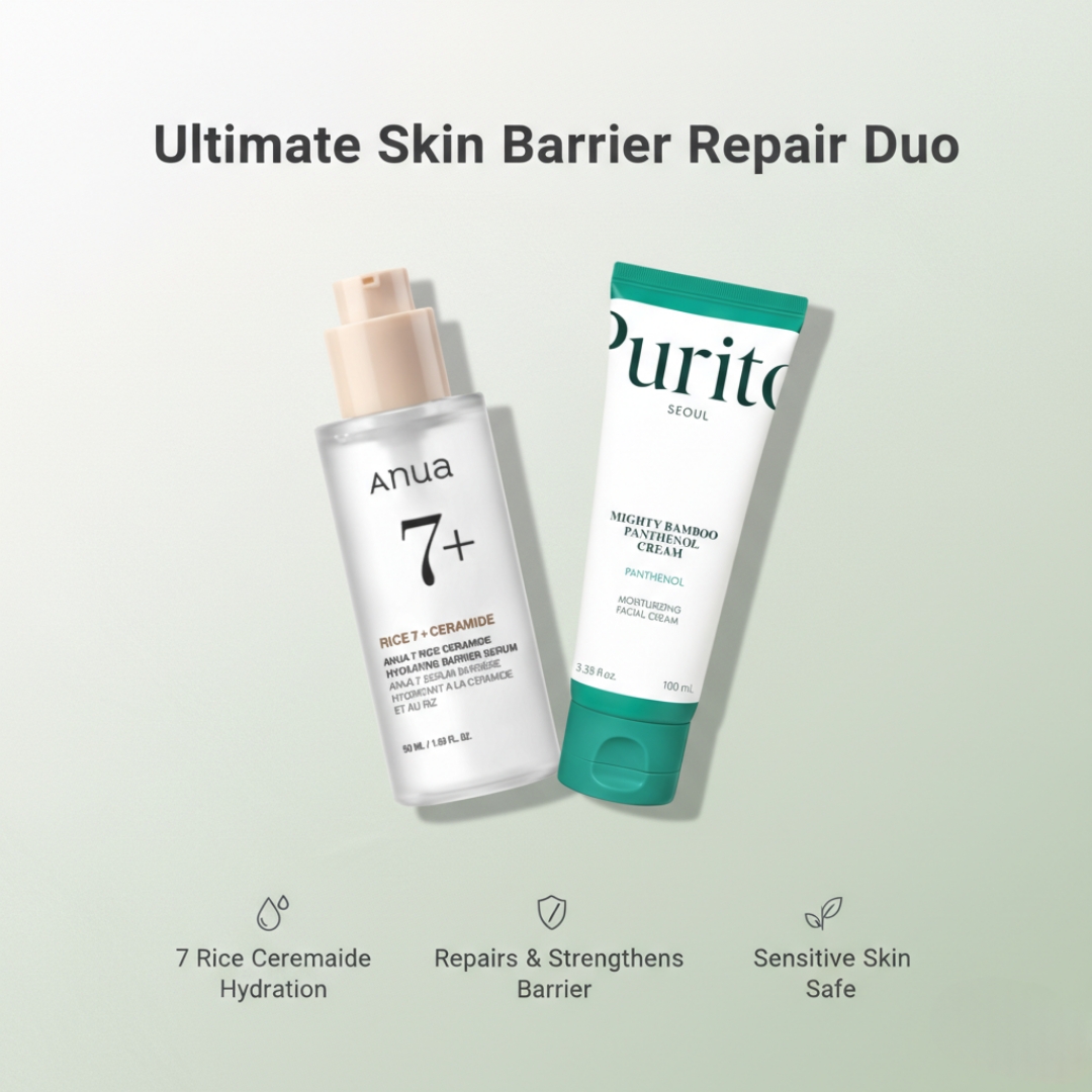 Anua - 7 Rice Ceramide Hydrating Barrier Serum 50ml + Purito SEOUL - Mighty Bamboo Panthenol Cream 100ml Combo 