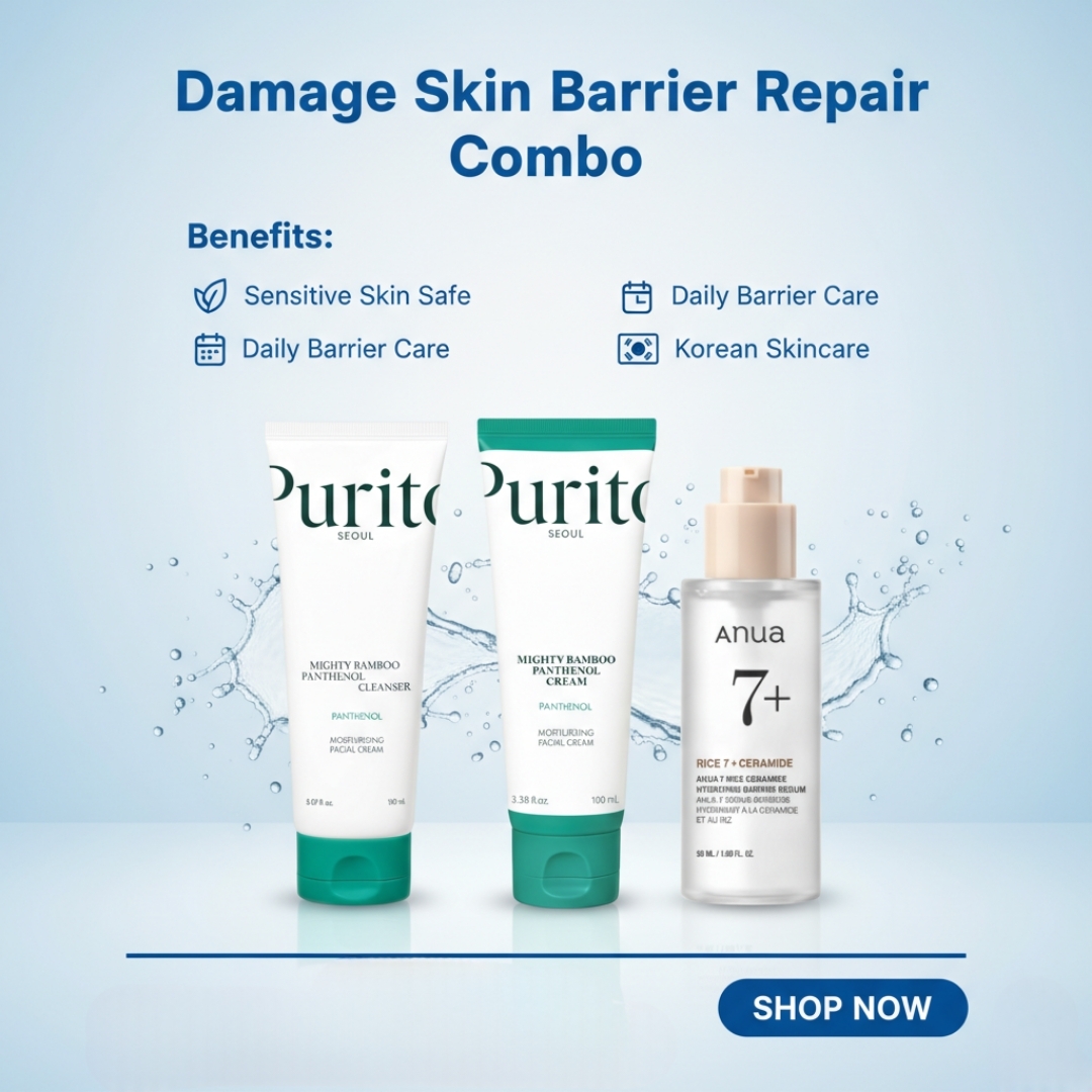 Purito Mighty Bamboo Panthenol Cleanser 150ml + Anua - 7 Rice Ceramide Hydrating Barrier Serum 50ml + Purito SEOUL - Mighty Bamboo Panthenol Cream 100ml Combo 