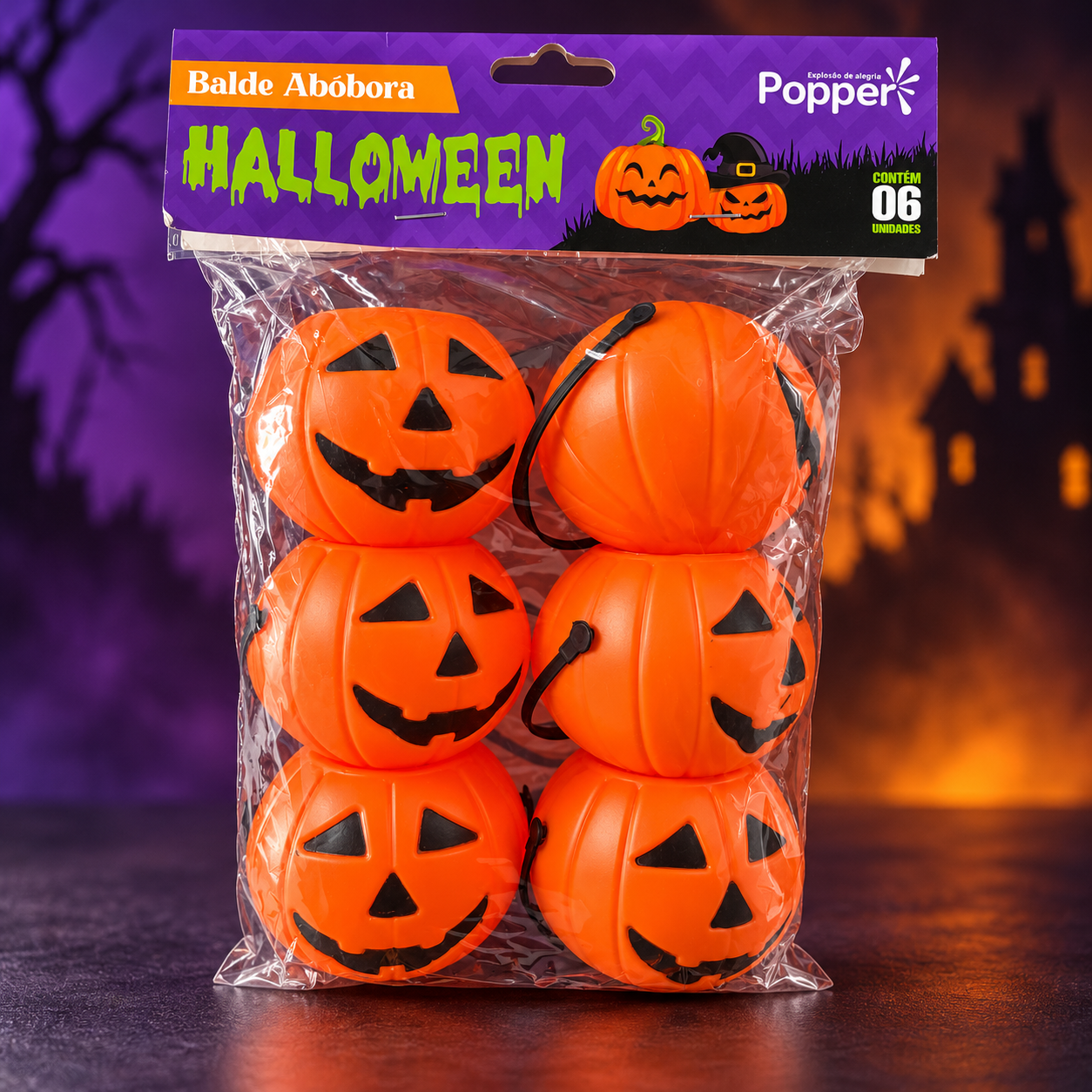 Kit Baldes de Abóbora Popper Halloween com 6 Unidades - Confeitaria e Artigos para Festas em Blumenau