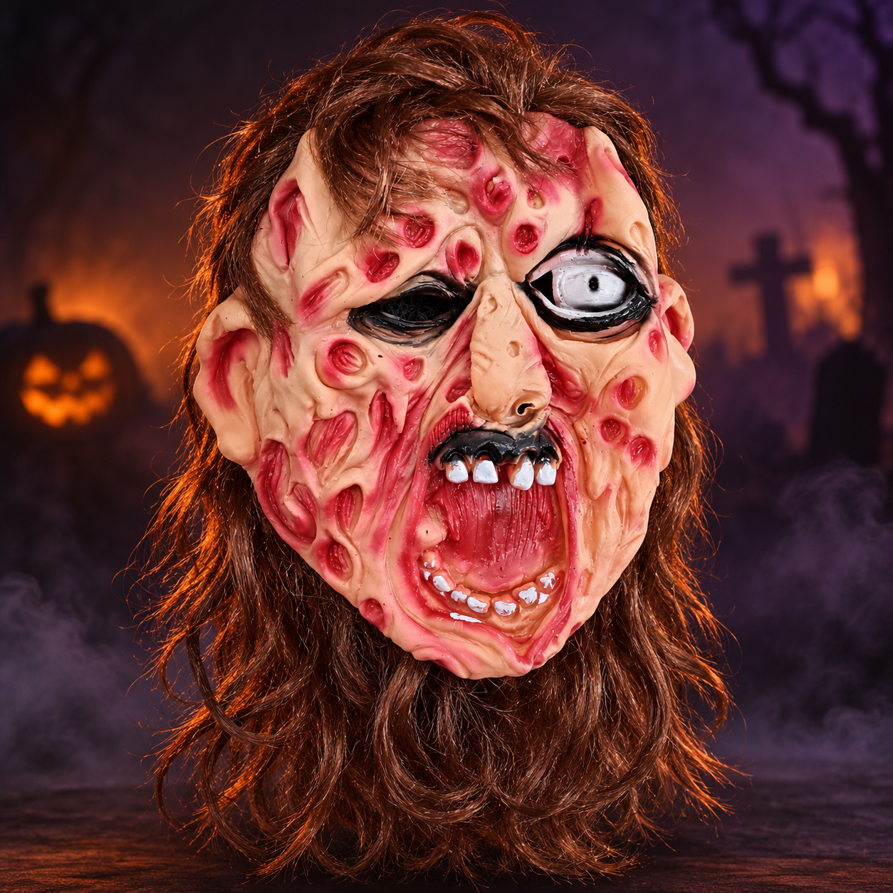 Máscara de Zumbi Carne Exposta com Cabelo - Confeitaria e Artigos para Festas em Blumenau