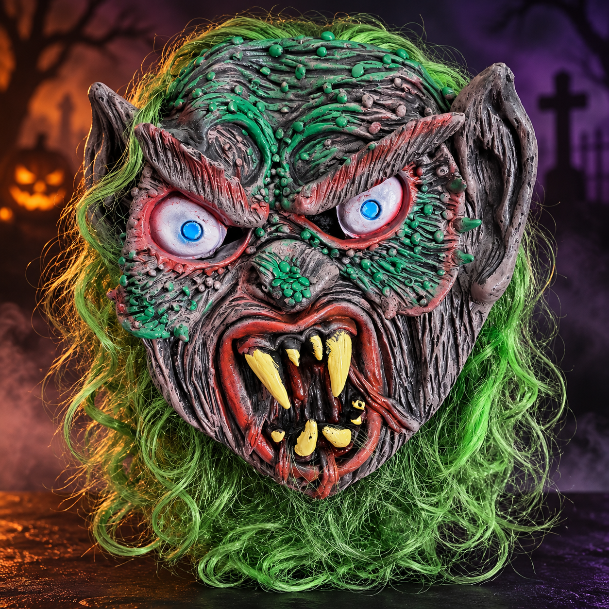 Máscara de Monstro Verde com Cabelo - Confeitaria e Artigos para Festas em Blumenau
