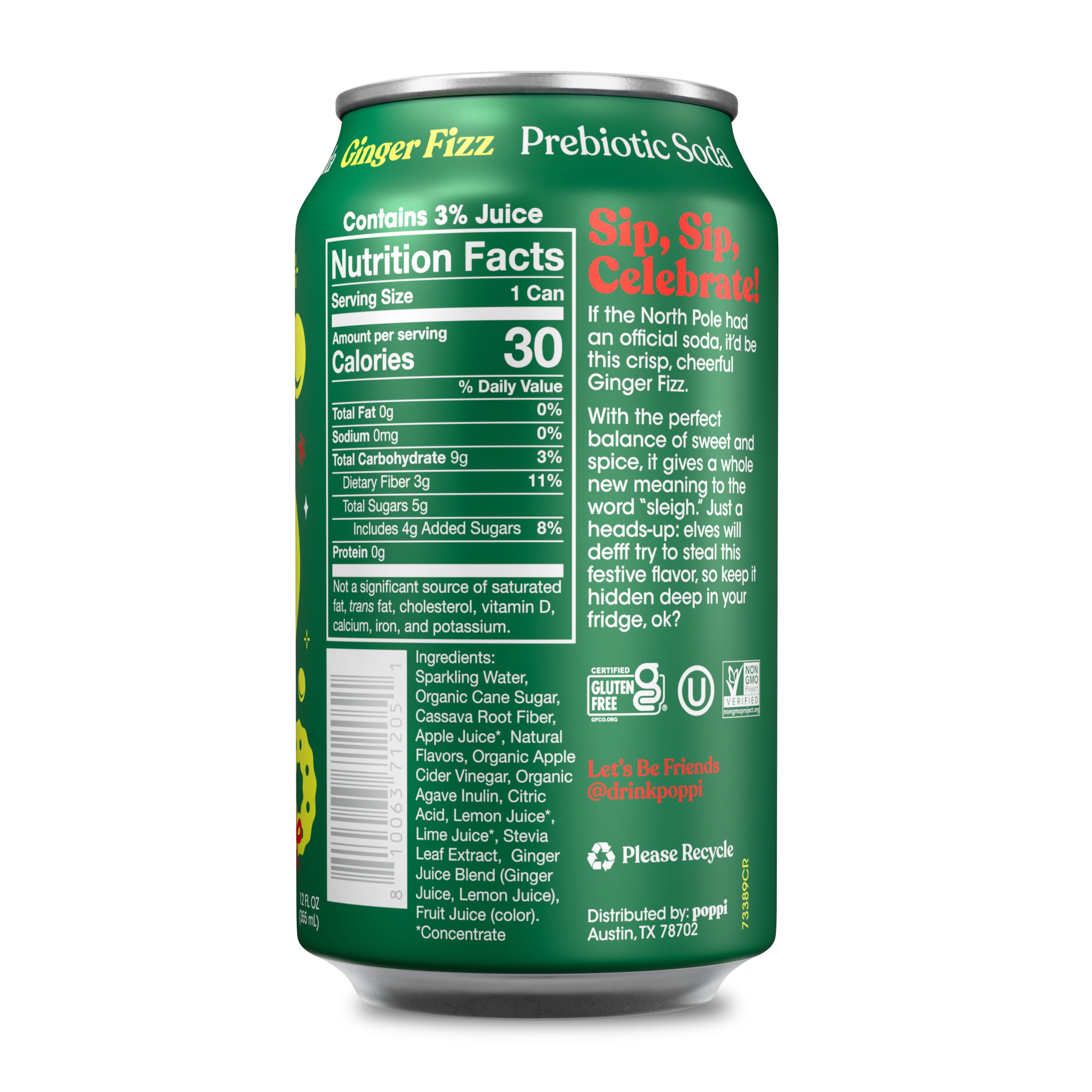 poppi, Prebiotic Soda, Ginger Fizz 12 oz, 12 pack cans - Walmart.com