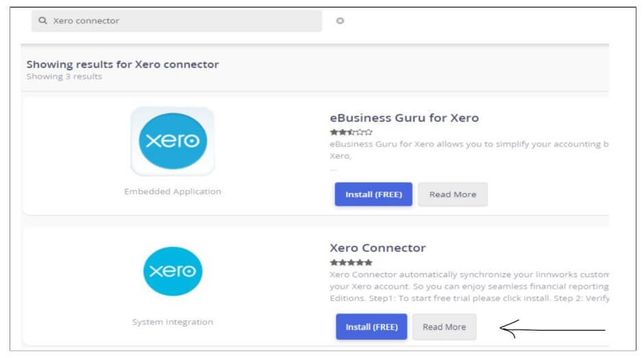 Click on the Read More button of Xero connector tool