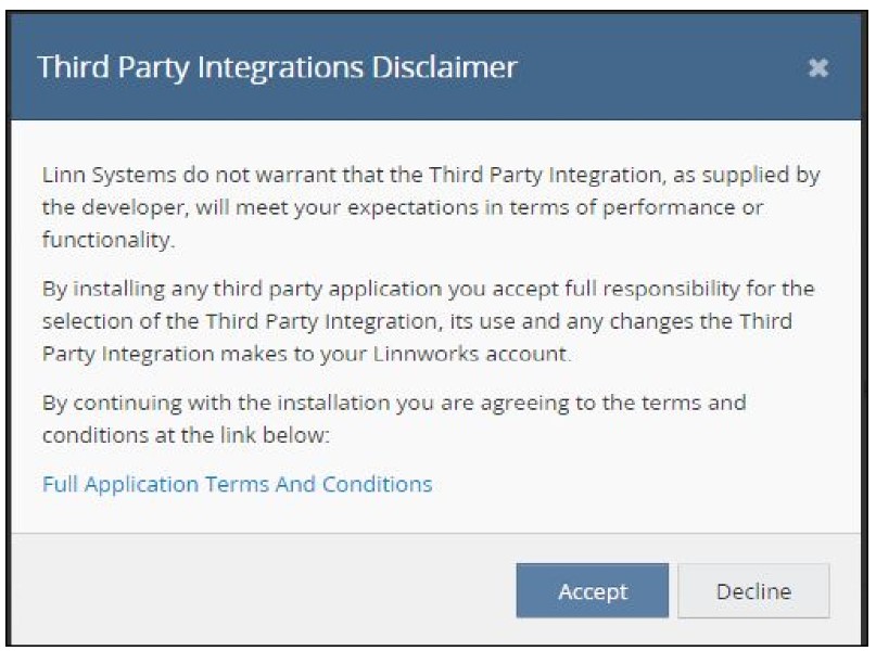 Accept Third Party Integrations Disclaimer