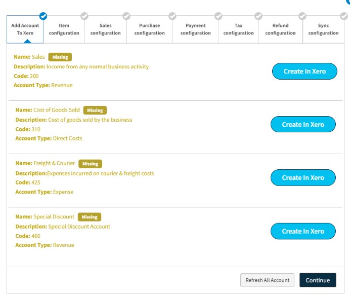 Add accounts to Xero