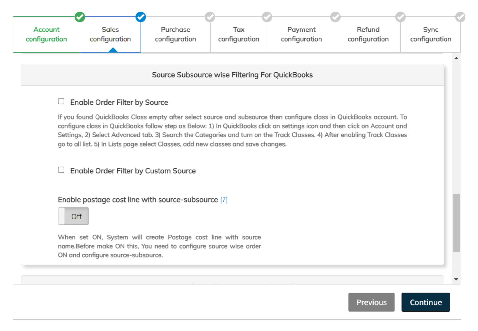 Source Subsource wise filtering for QuickBooks