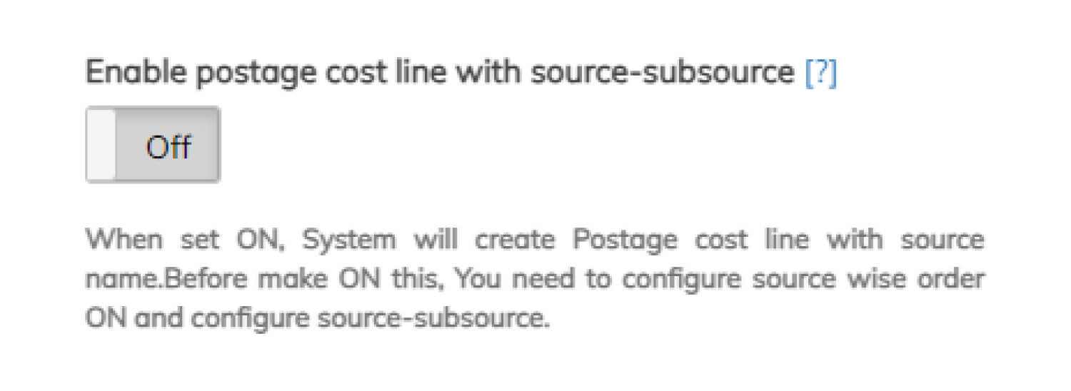 Enable postage cost line with source-subsource