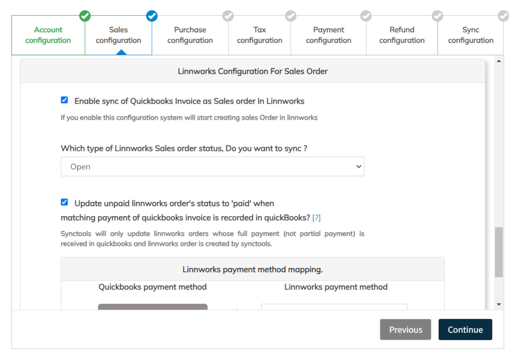 Linnworks configuration for sales orders