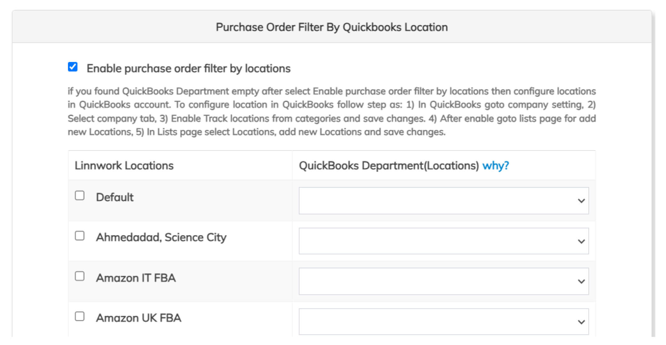 Enable purchase order filter by locations