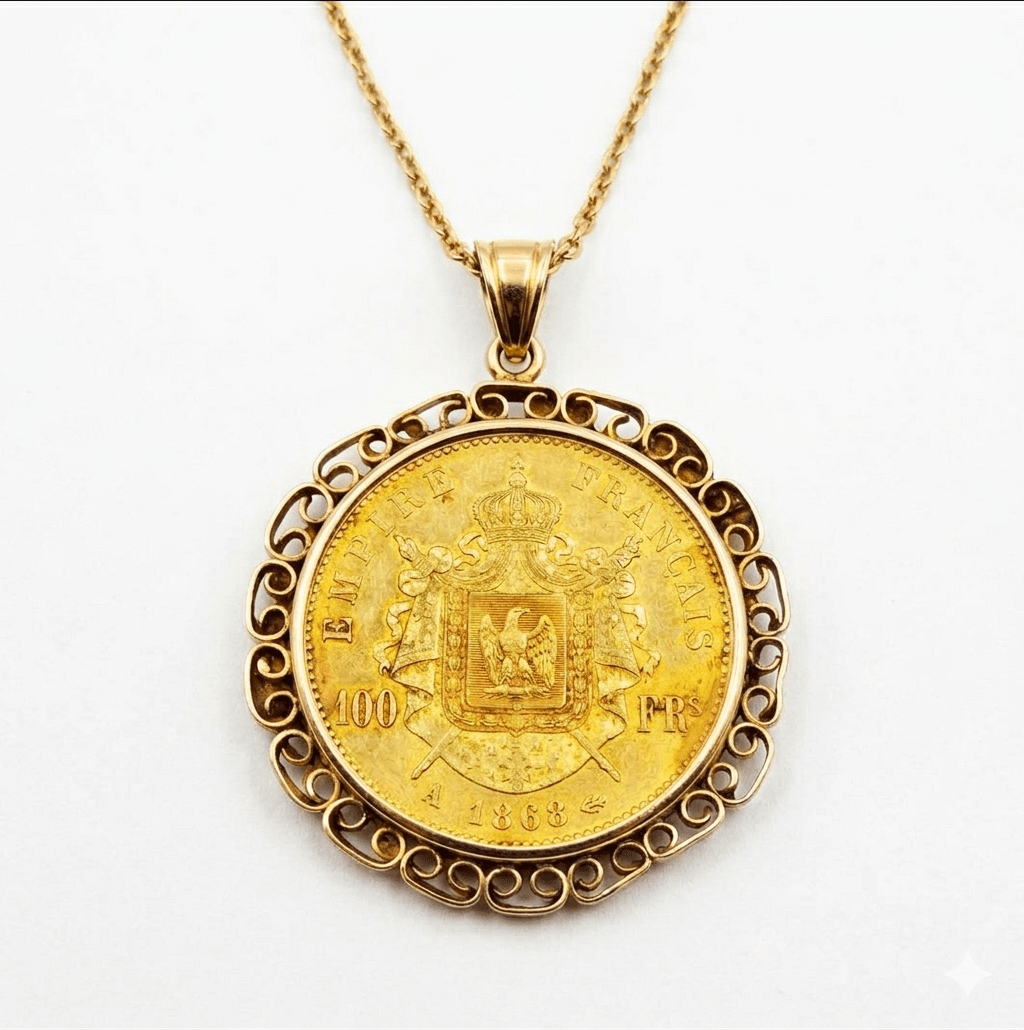 MONNAIE DE 100 FRANCS A 1868, EN OR MONTÉE EN PENDENTIF