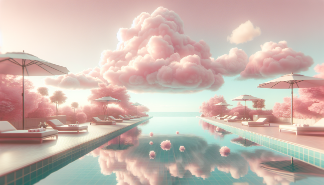 Swimming pool with white clouds in the sky