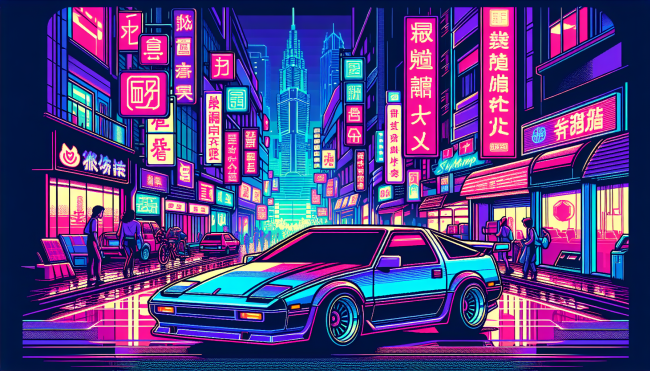 A car on a street in a colorful style