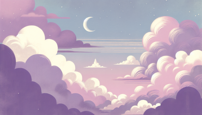 Illustration of crescent moon and clouds