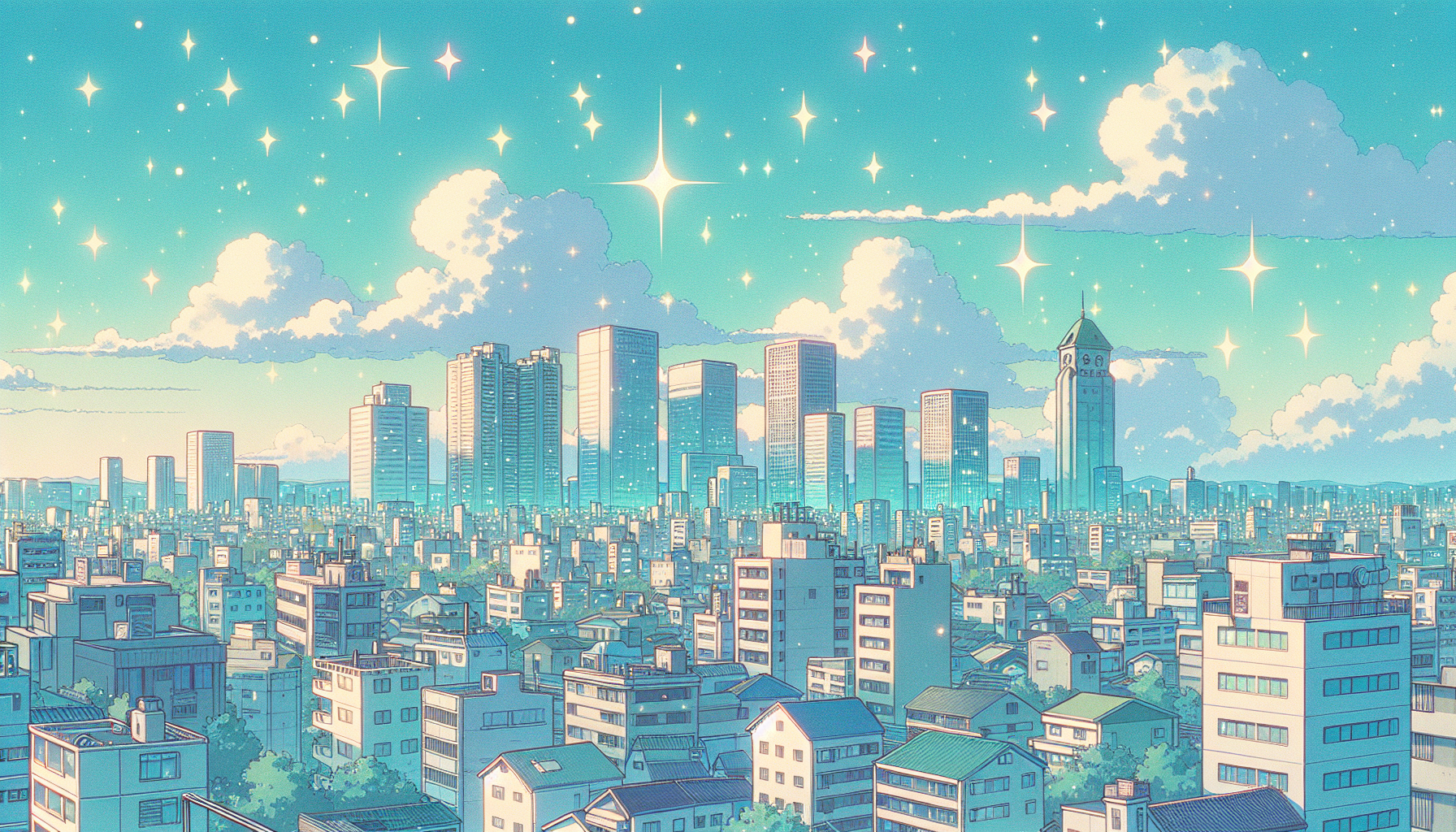 Green Aesthetic Anime City