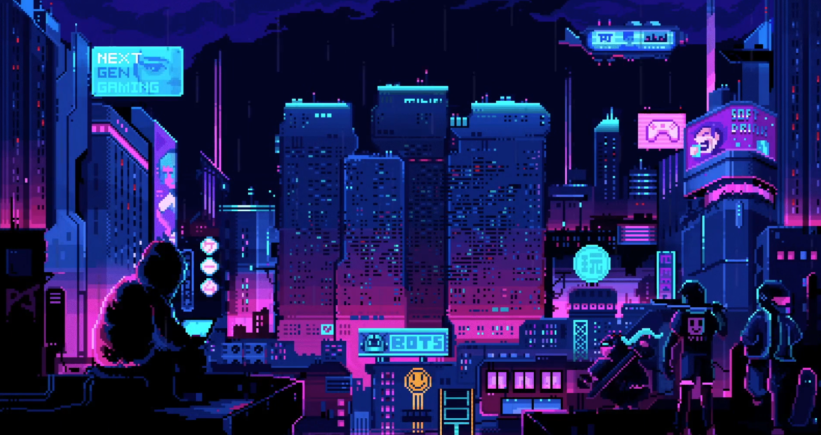 A pixel art city
