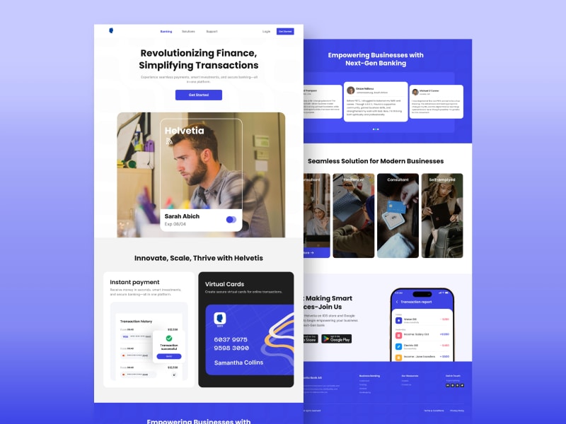 Fintech Neobank Landing Page Figma Template - Instant Payment, Virtual Card & Transaction UI