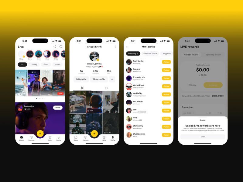 Live Streaming Social Creator App - Figma Mobile UI Kit with Rewards, Profile & Live Feed Screens