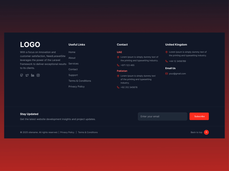 Dark Multi-Column Website Footer Figma Template