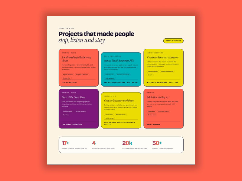 Copywriter Portfolio Figma Template with Vibrant Grid UI