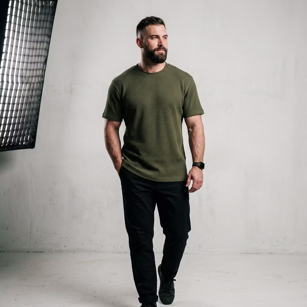 T-Shirt Waffle Olive - Vista 2