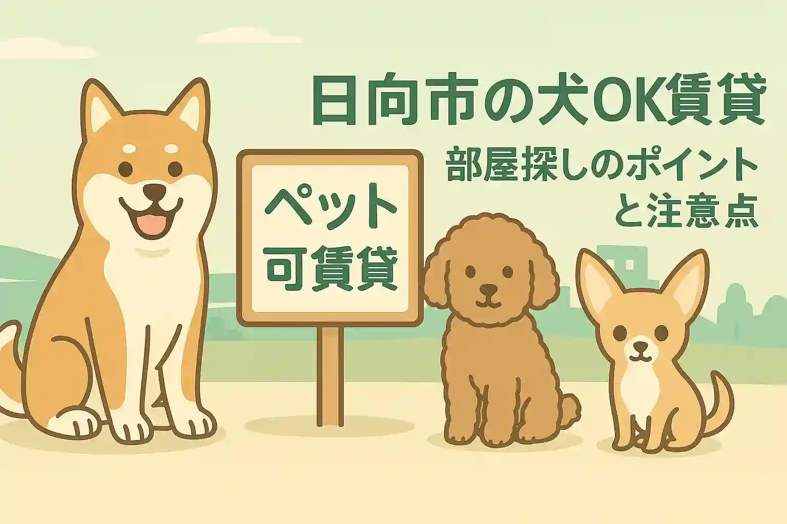 日向市で犬と一緒に暮らせるペット可物件を紹介するまとめ記事のアイキャッチ画像