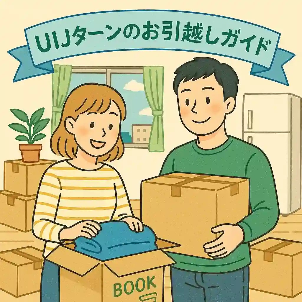 UIJターン引っ越し補助金 日向市版 新生活の準備をする若い夫婦のイラスト