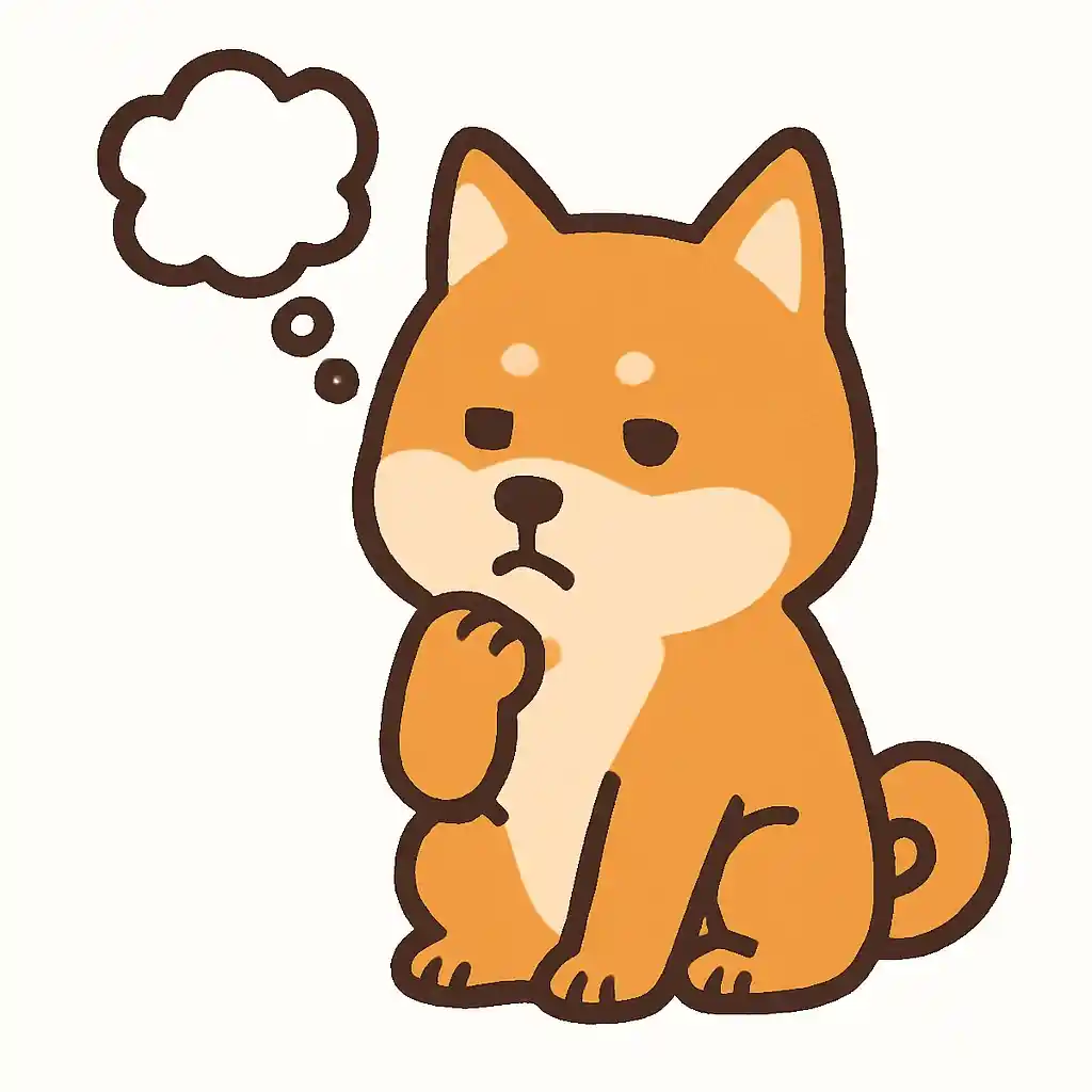 考え込む柴犬のモミジのイラスト