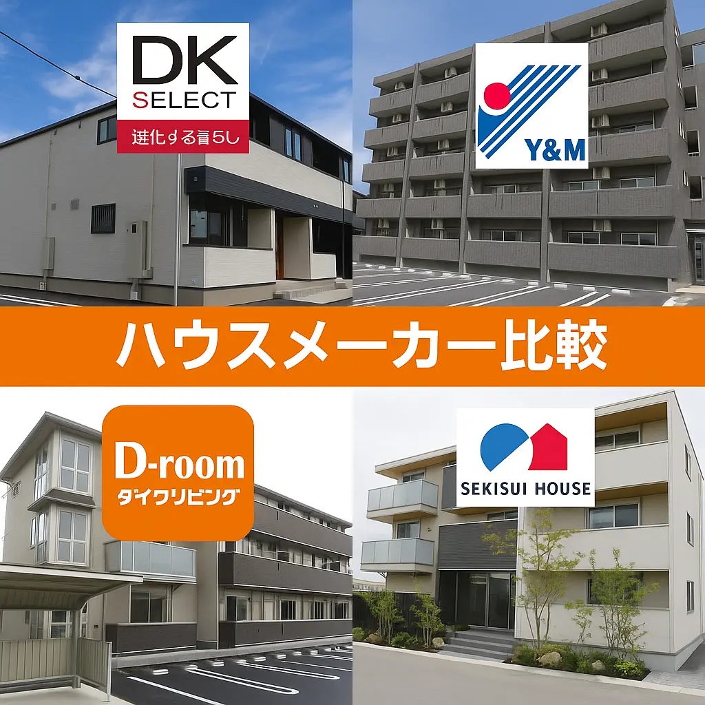 日向市で主要ハウスメーカー（大東建託・シャーメゾン・D-room・ユーミーマンション）を比較できる解説ブログのアイキャッチ画像
