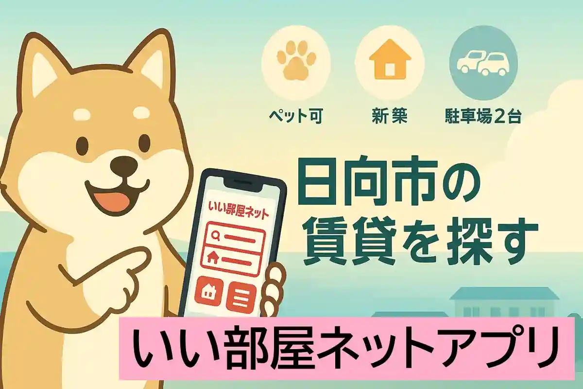 日向市でいい部屋ネットアプリを使って大東建託（DKセレクト）の賃貸物件を探す様子