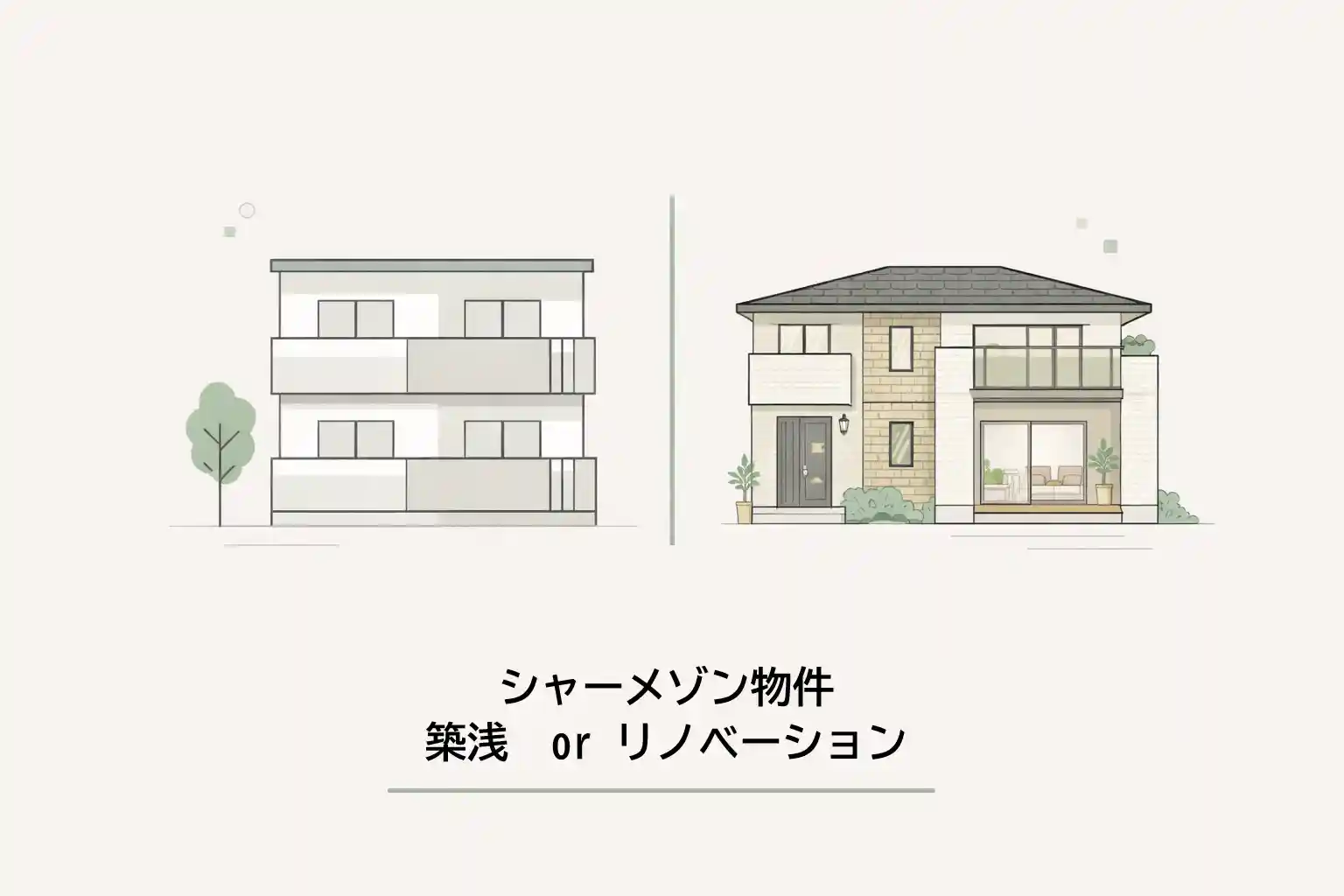 日向市のシャーメゾン｜築浅とリノベーションの違いを比較するイメージイラスト
