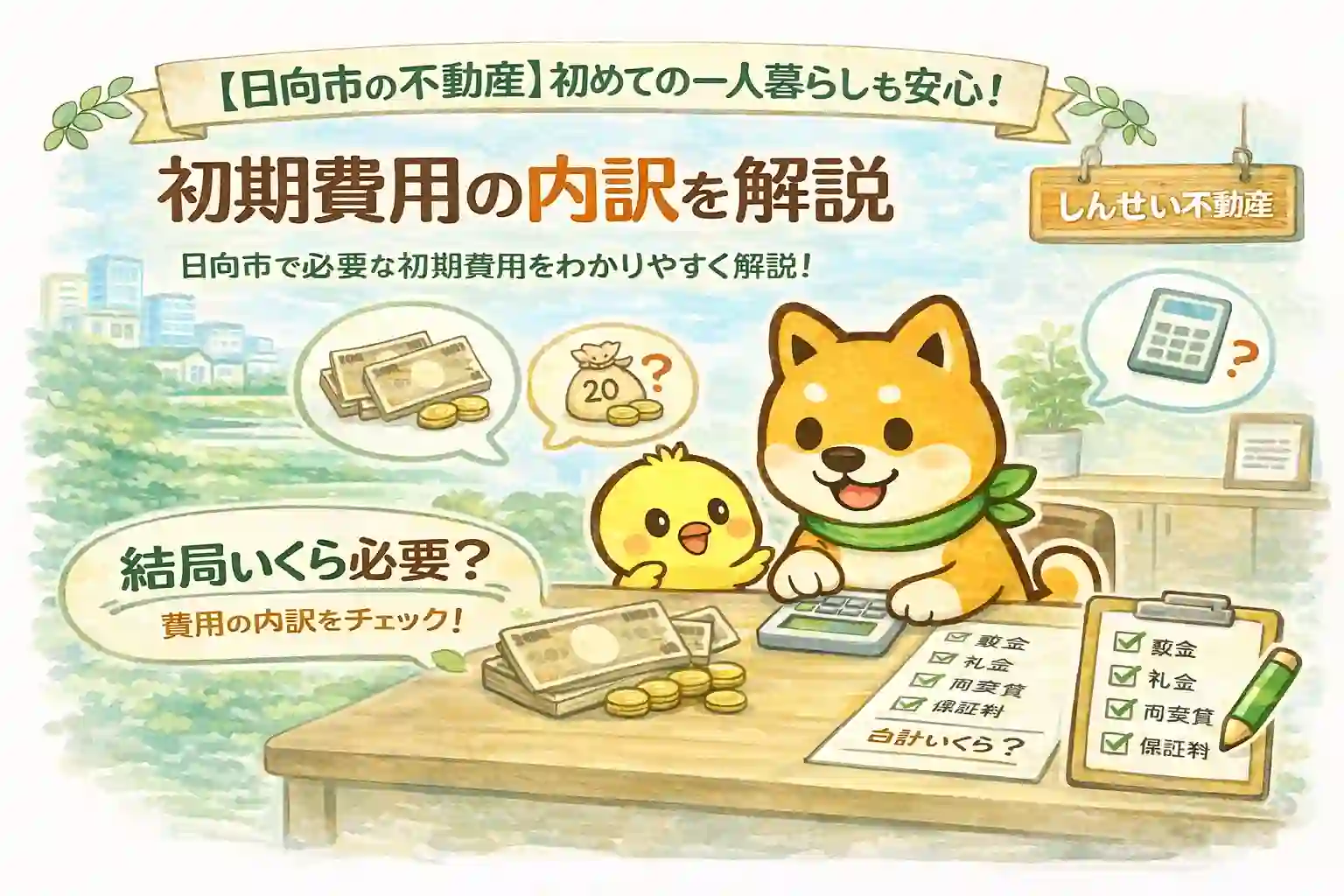 【日向市の不動産】初めての一人暮らしも安心！初期費用の内訳を解説｜しんせい不動産のアイキャッチ画像