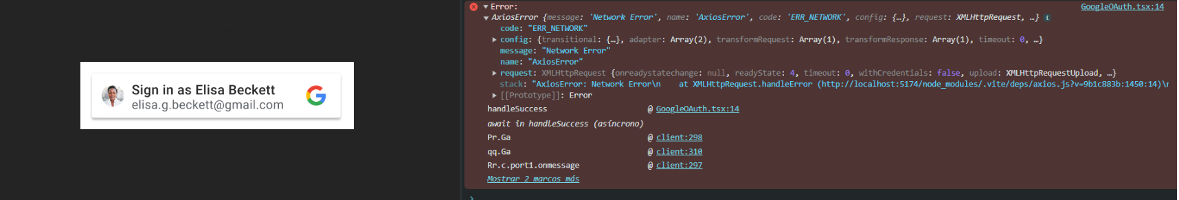 Error al post, react-google-login