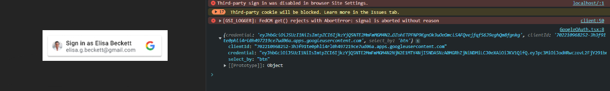 profile object -> @react-oauth/google 