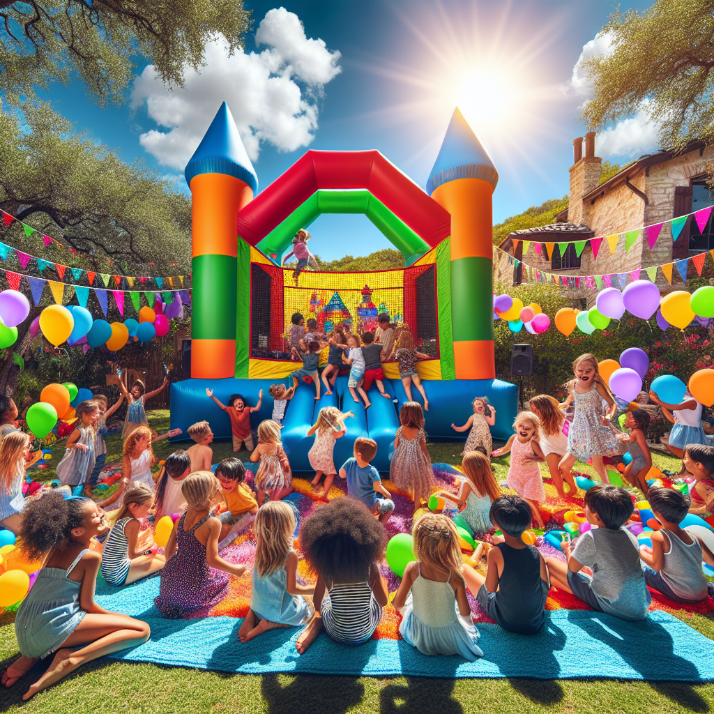 so many kids partying around a bounce house rental san antonio - satx bounce