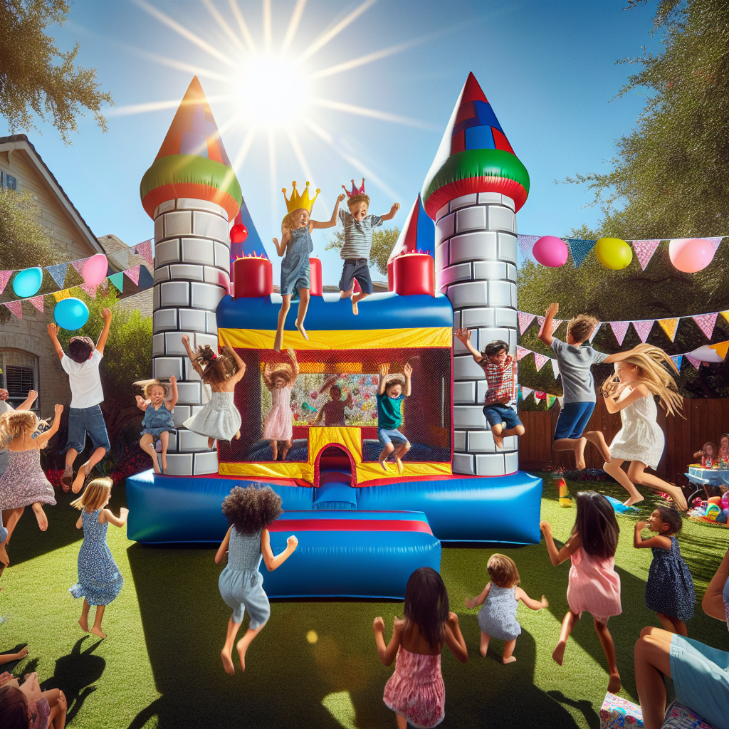 children with big smiles bouncing as their parents observe bounce house rentals in San Antonio - SATX Bounce