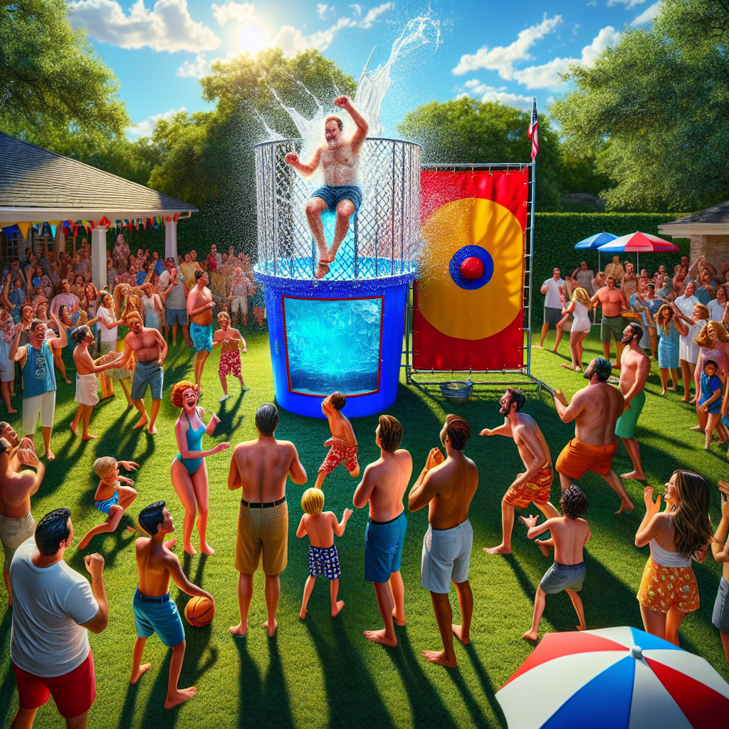 old guy falling into a dunk tank rental san antonio - satx bounce