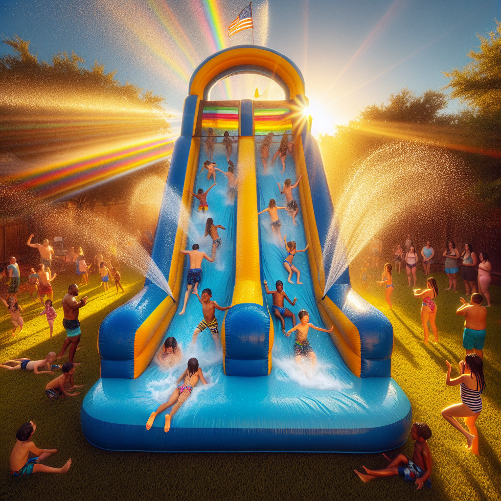 blue and yellow water slide rental san antonio - SATX Bounce