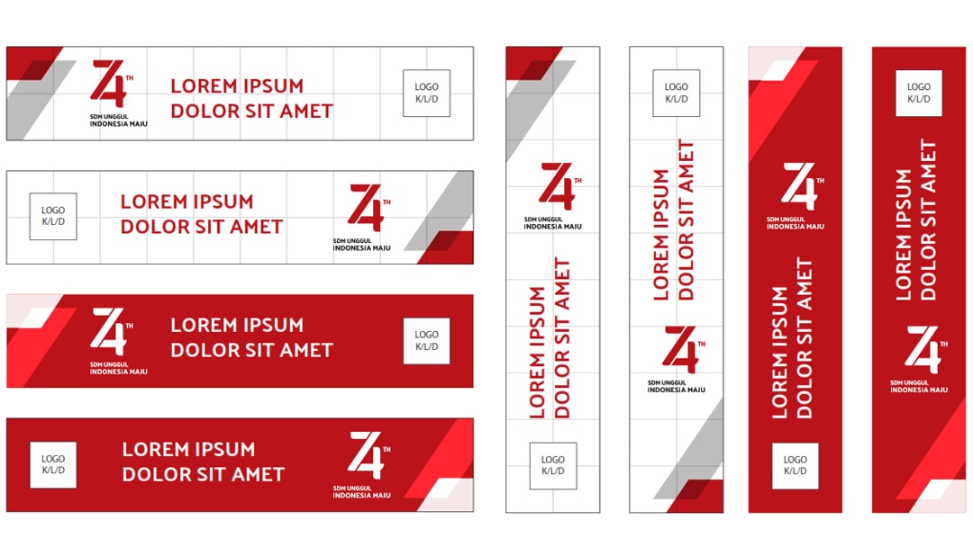 Berikut ini adalah komposisi antara logo, supergraphic, headline, dan logo kantor maupun lembaga.