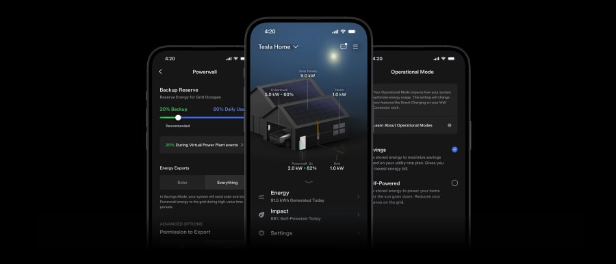 Tesla app for energy products