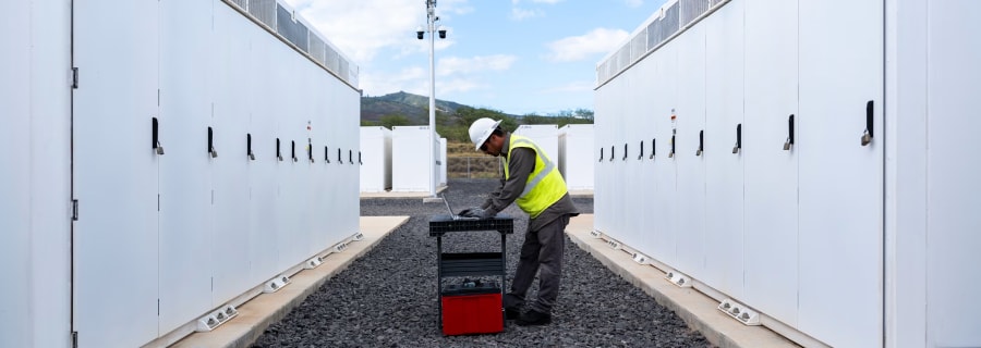 A service technician at a Megapack site