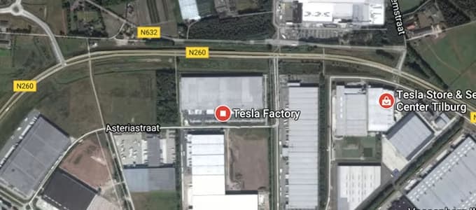 Google satellite view of Tesla Tilburg Factory & Delivery Center