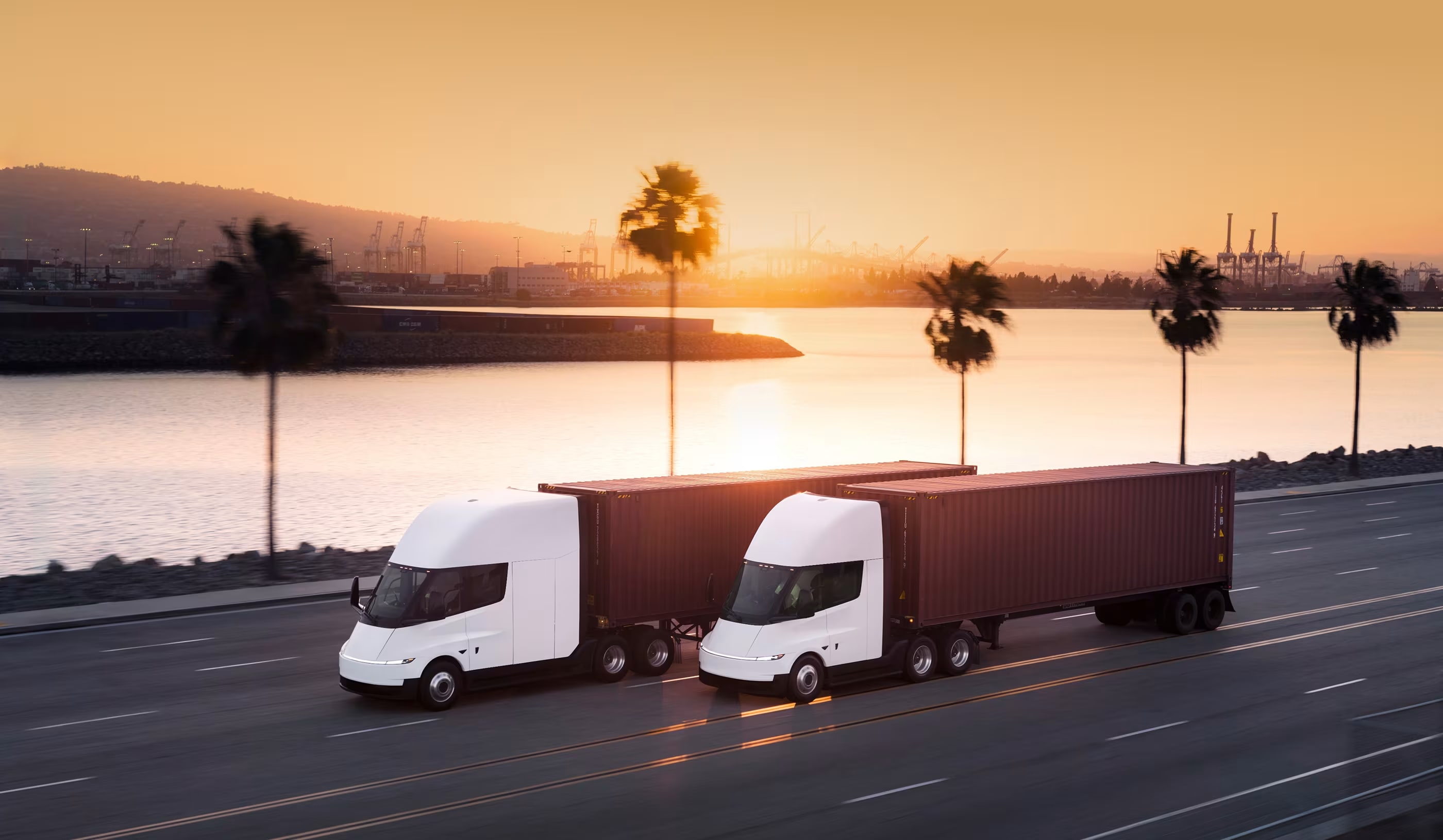 Semi at sunset