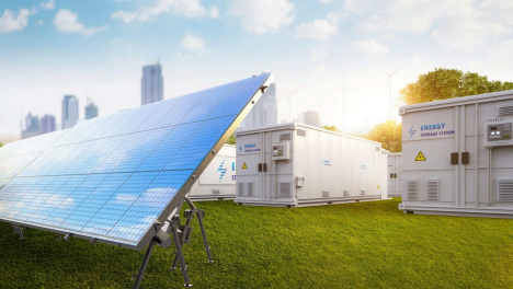 solar panels in front of solar battery generators