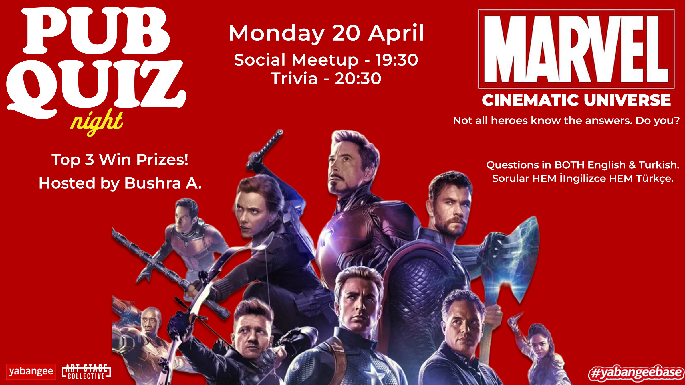 Pub Quiz Night on Marvel Cinematic Universe: Questions in English & Turkish
